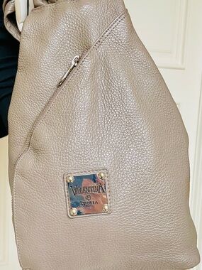 Valentina Italia Taupe Pebbled Leather Convertible Backpack Shoulder Bag -Italy